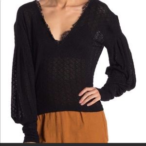 Free People Black Lace Dreamgirl Top